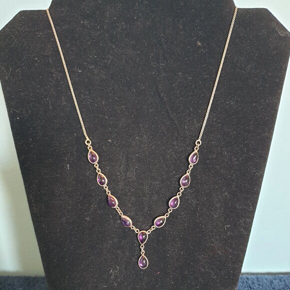 Vintage Victorian 10ct Natural Amethyst Cabochon 925 Sterling Silver Necklace - Picture 3 of 12